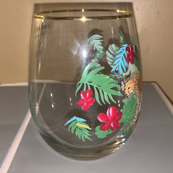 🎅 2 Hand Painted Set Tiger in Jungle Stemless Wine Glasses NEW - Picture 7 of 15